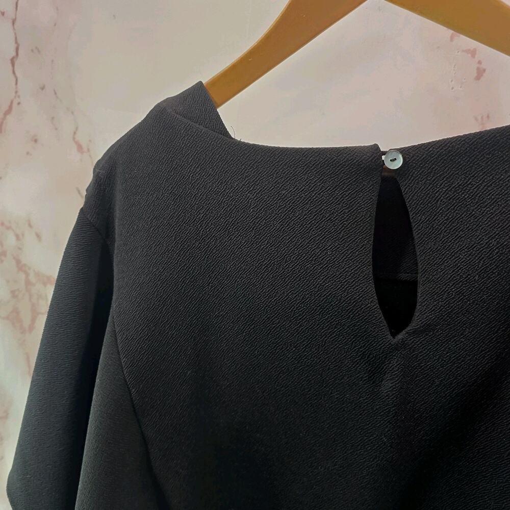 Anthropologie Shirt Womens XS Black Eri Ali Blouse Boxy Cropped Flounce Keyhole - Picture 6 of 9